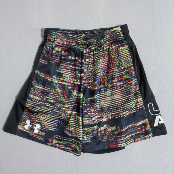 Under Armour athletic shorts boys XS black and multi-colour with graphic design - Picture 1 of 10